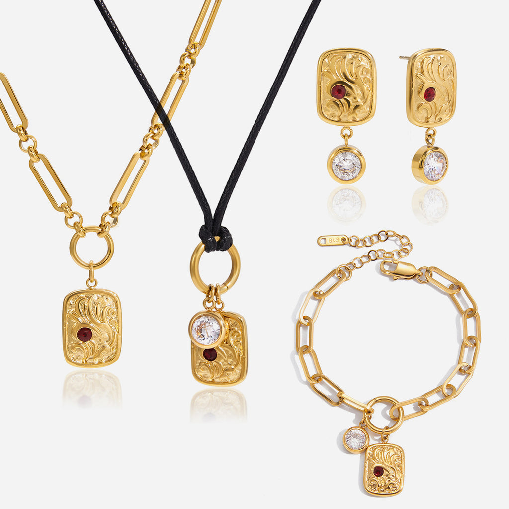 Classic 18K Gold Stainless Steel White Zircon Jewelry - Beauty Accessories