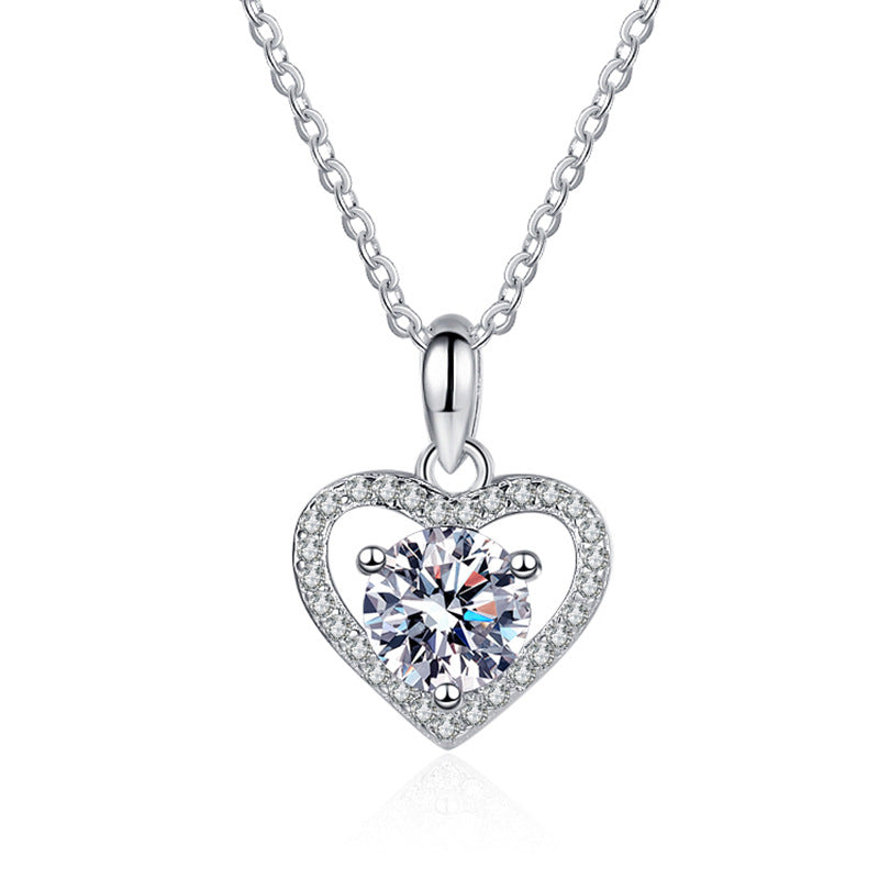 Sterling Silver Moissanite Ring Heart-shaped Necklace Female Clavicle Chain - Beauty Accessories