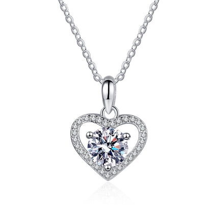 Sterling Silver Moissanite Ring Heart-shaped Necklace Female Clavicle Chain - Beauty Accessories