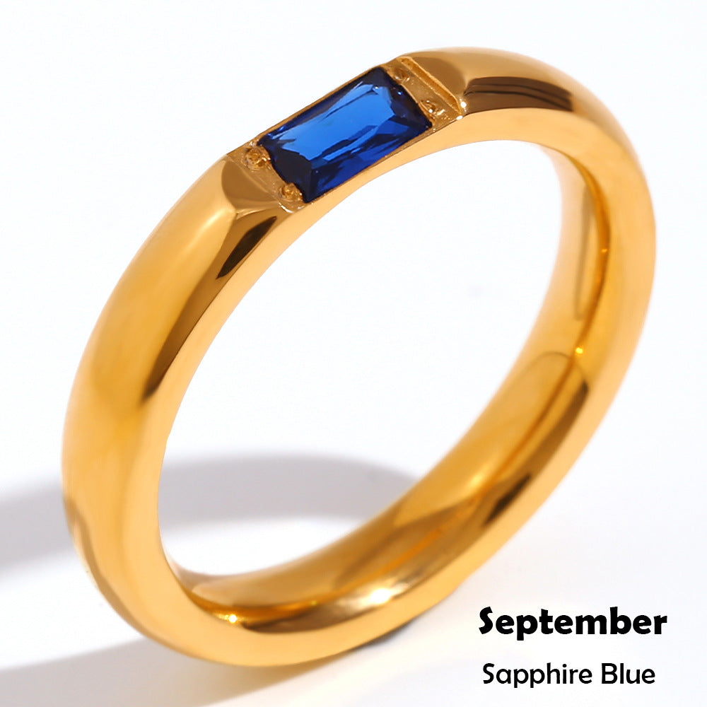 Stainless Steel Plated 18K Gold Rectangular Zircon Ring - Beauty Accessories