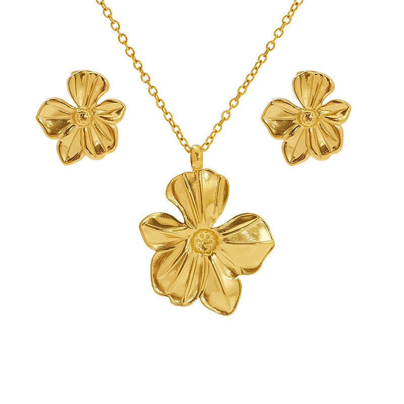 Stainless Steel Vintage Necklace And Stud Set - Beauty Accessories