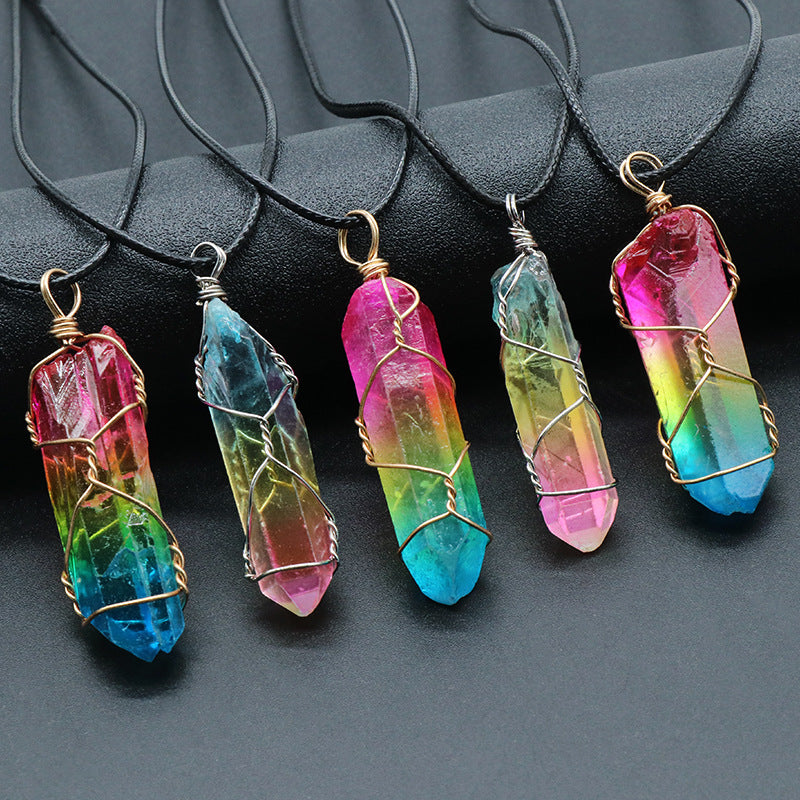 Stone Crystal Pillar Tree Of Life Pendant Ins Fashion Necklace - Beauty Accessories