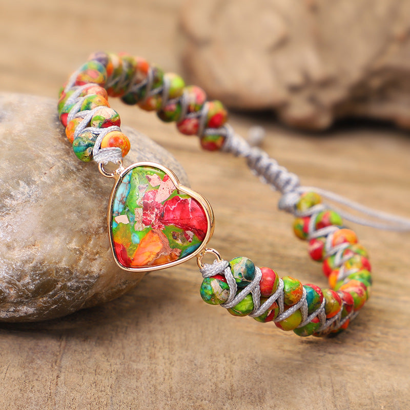 Wrapped Heart-shaped Emperor Bracelet Hand-woven Natural Stone Double Draw - Beauty Accessories