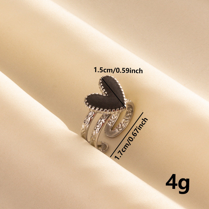 304 Stainless Steel Heart-shaped Drip Open Ring For Women