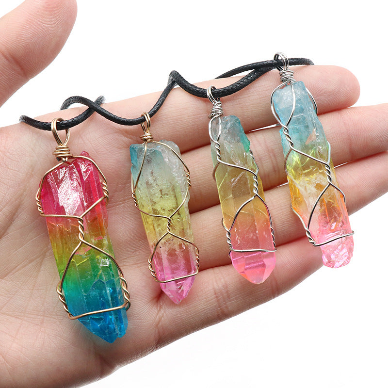 Stone Crystal Pillar Tree Of Life Pendant Ins Fashion Necklace - Beauty Accessories
