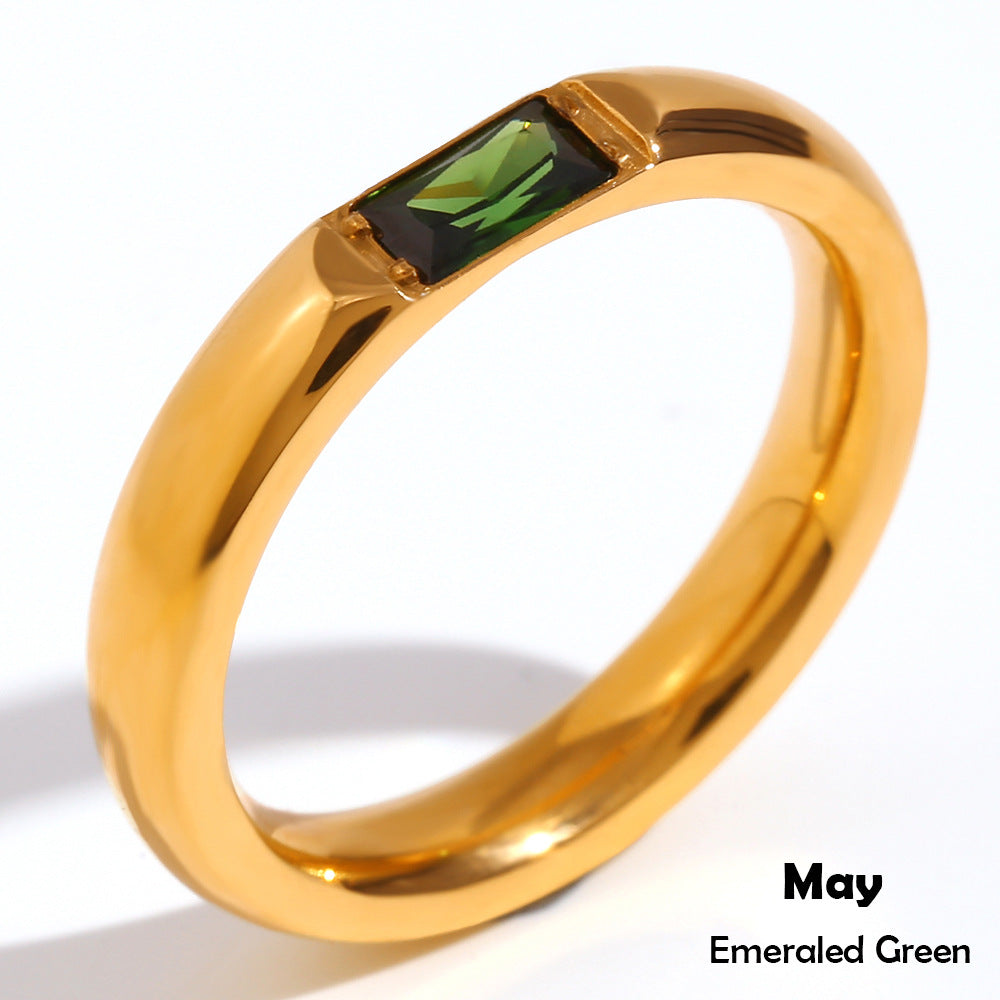 Stainless Steel Plated 18K Gold Rectangular Zircon Ring - Beauty Accessories