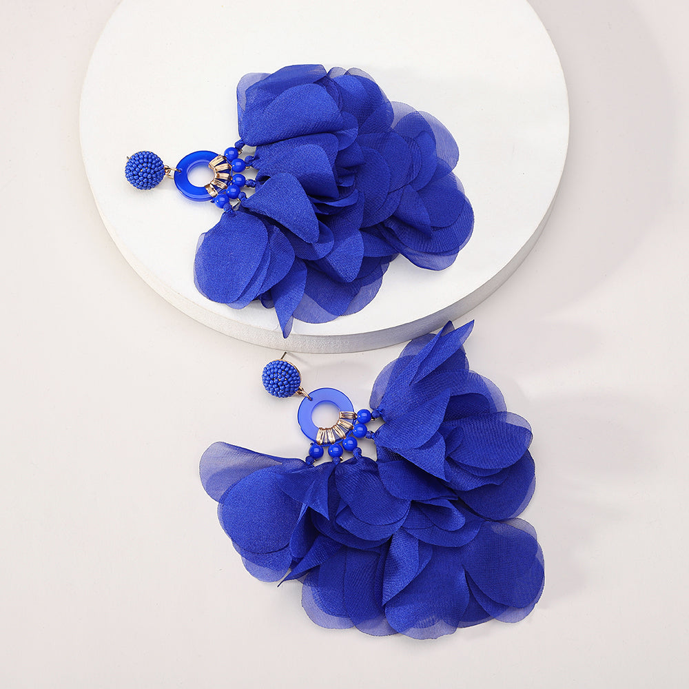 Bohemian Handmade Fabric Chiffon Flower Dangle Earrings - Beauty Accessories