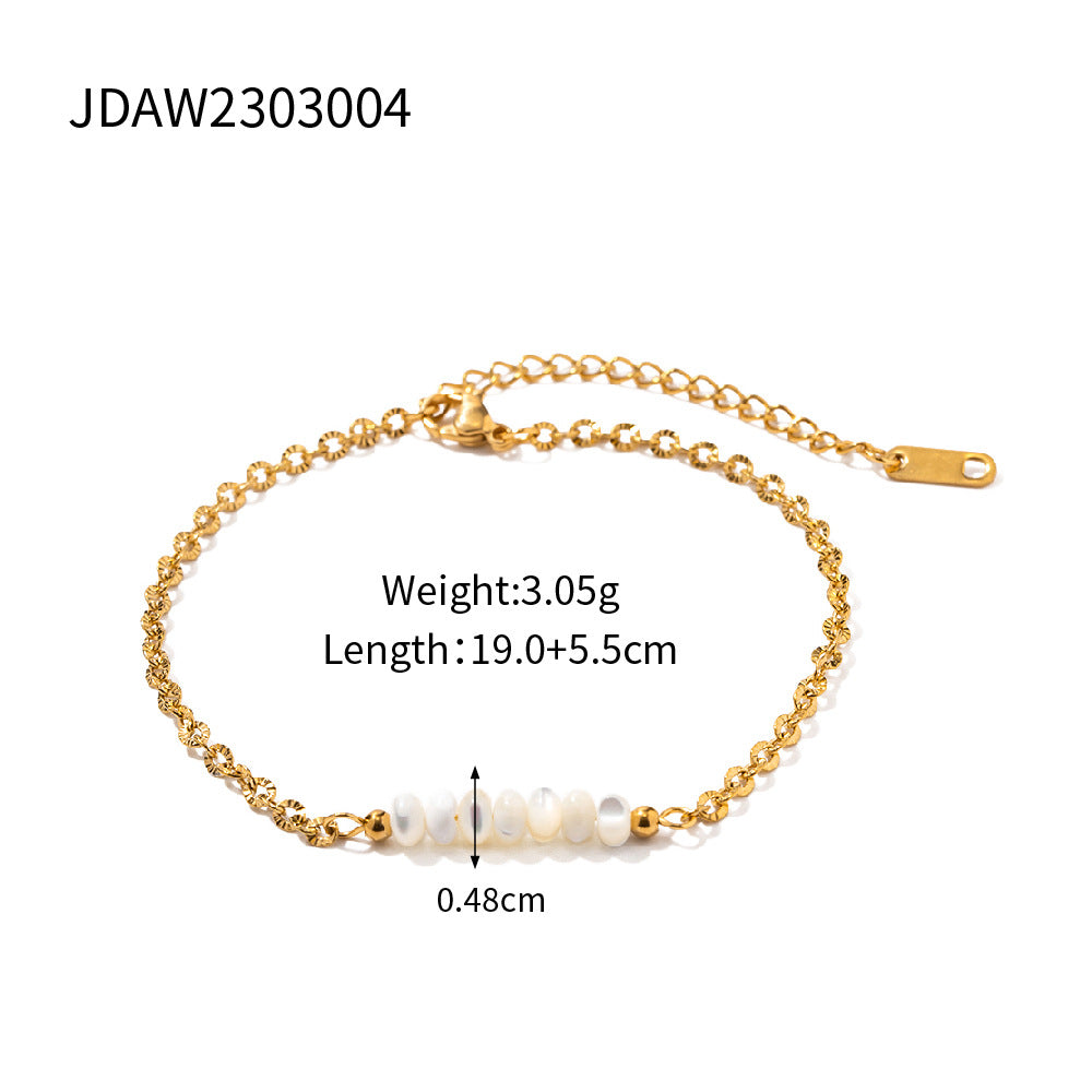 18K Gold Stainless Steel Chain Circular Shell Bracelet