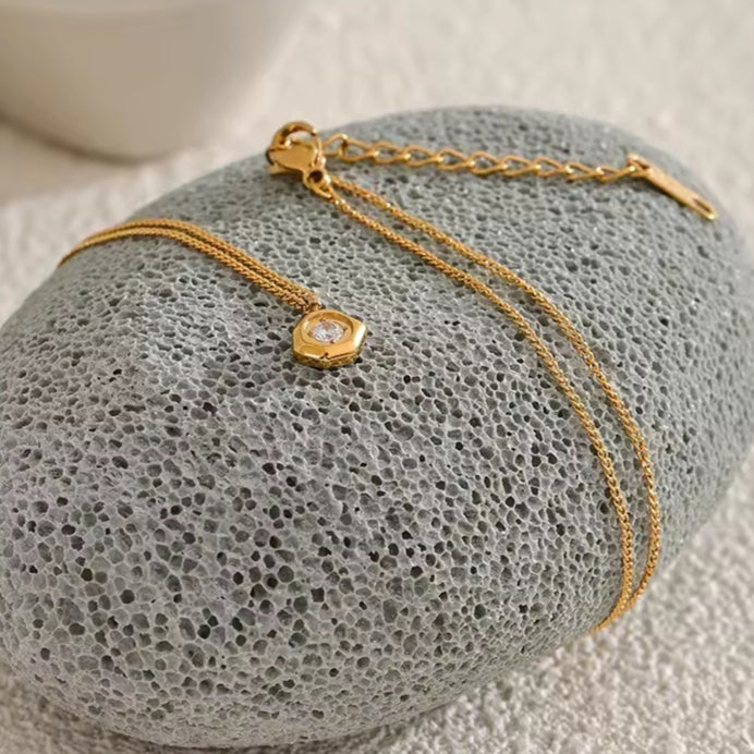 Waterproof Zircon Pendant Necklace 18k Gold Stainless Steel - Beauty Accessories