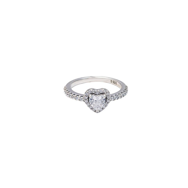S925 Silver Heart-shaped Ring With Diamonds Thai Silver For Women - Beauty Accessories