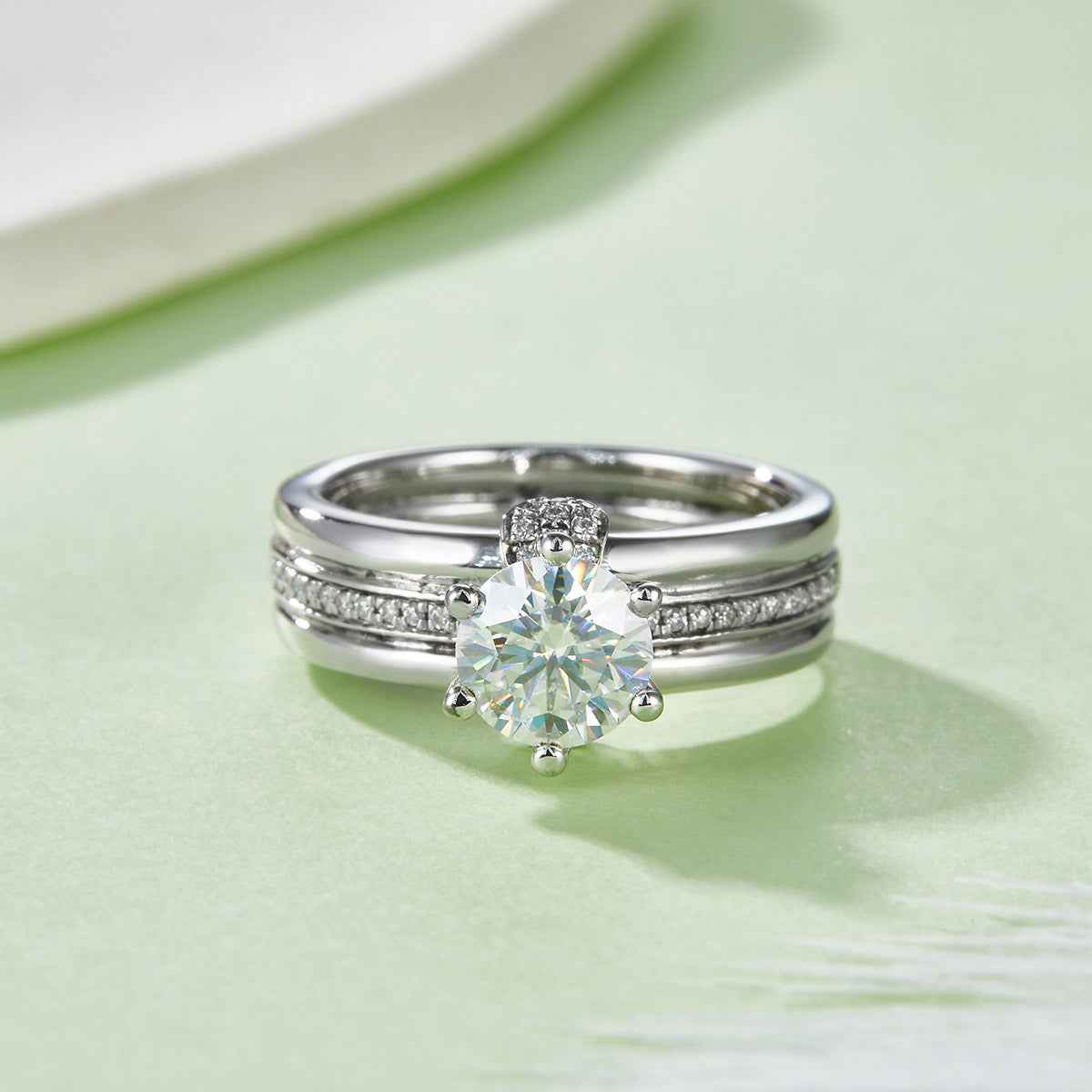 S925 Sterling Silver 1ct D Color VVS1 Moissanite Ring Set 6.5mm Stone Platinum Plated GRA Certified US Size 5-9 Gift Box