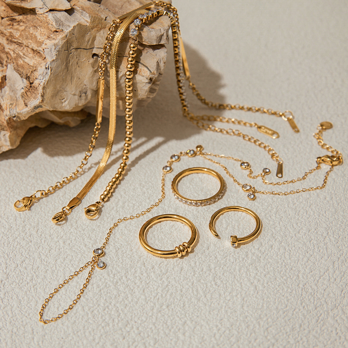 Stainless Steel Ring Women Niche Design Finger Bracelet