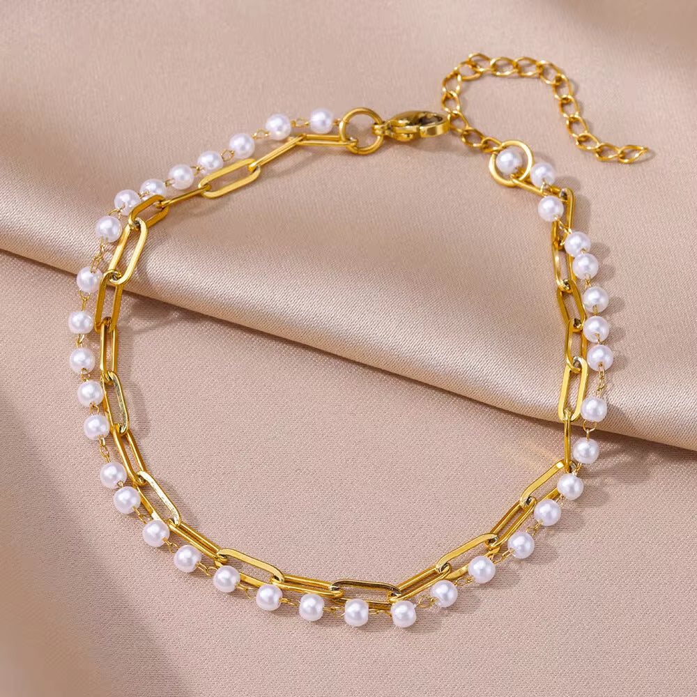 Tassel Anklet Gold Stainless Steel Waterproof Adjustable - Beauty Accessories