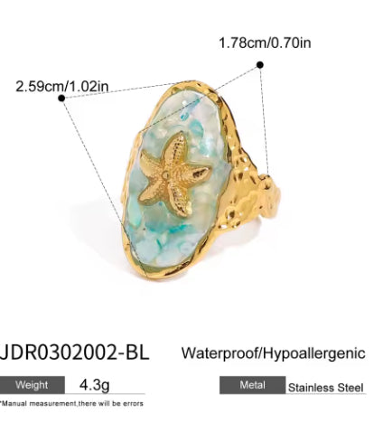 Zora Boho Style Oil Drop Ring 18K Gold-plated Stainless Steel - Beauty Accessories