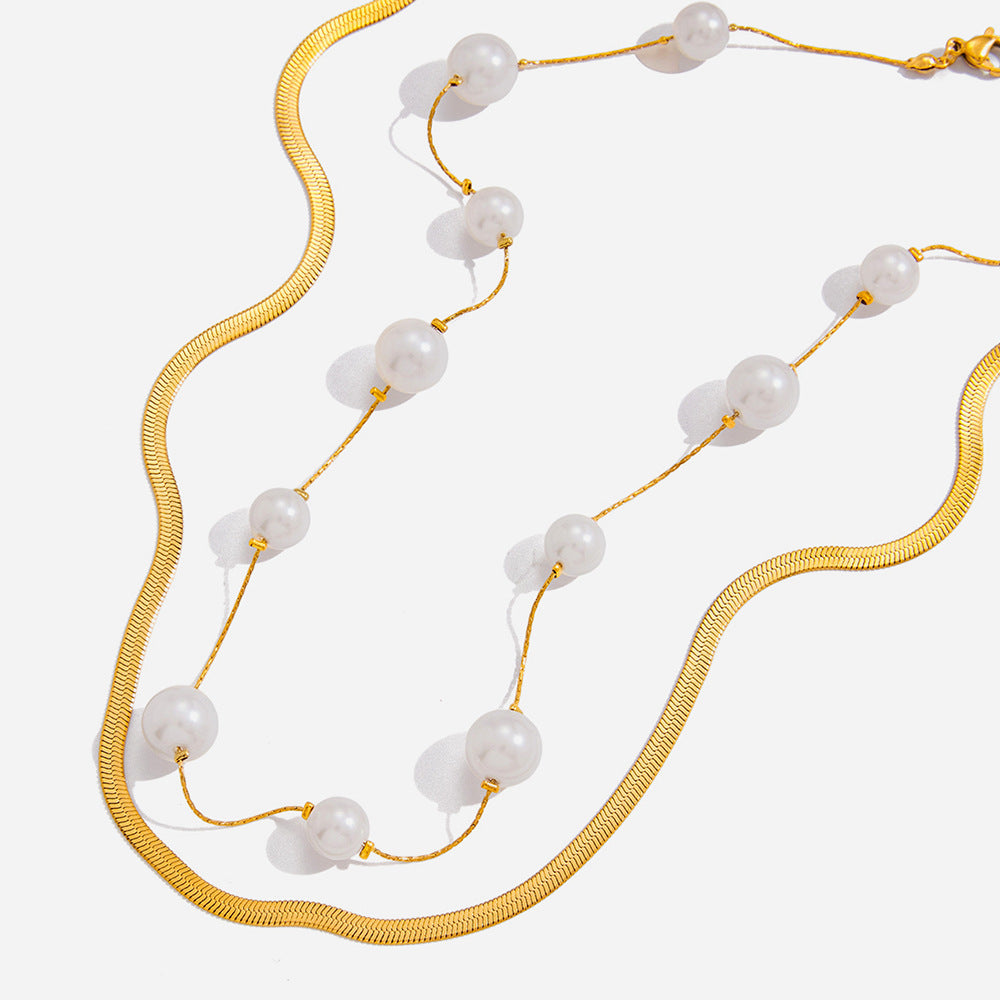 Elegant 18K Gold Stainless Steel Glass Pearl Necklace - Beauty Accessories