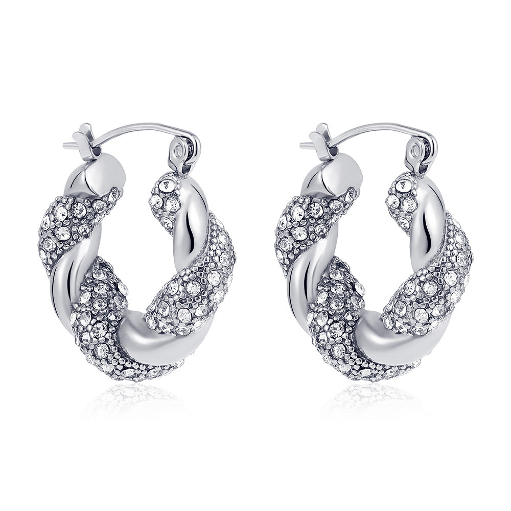 Stainless Steel 18K Gold Plating Twist-knot Earrings With Diamonds - Beauty Accessories