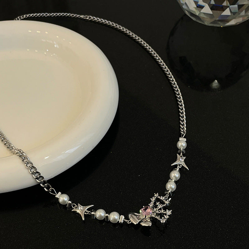 Love Pearl Stitching Bow Necklace - Beauty Accessories
