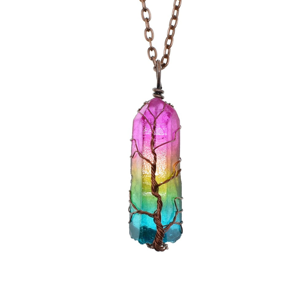 Stone Crystal Pillar Tree Of Life Pendant Ins Fashion Necklace - Beauty Accessories