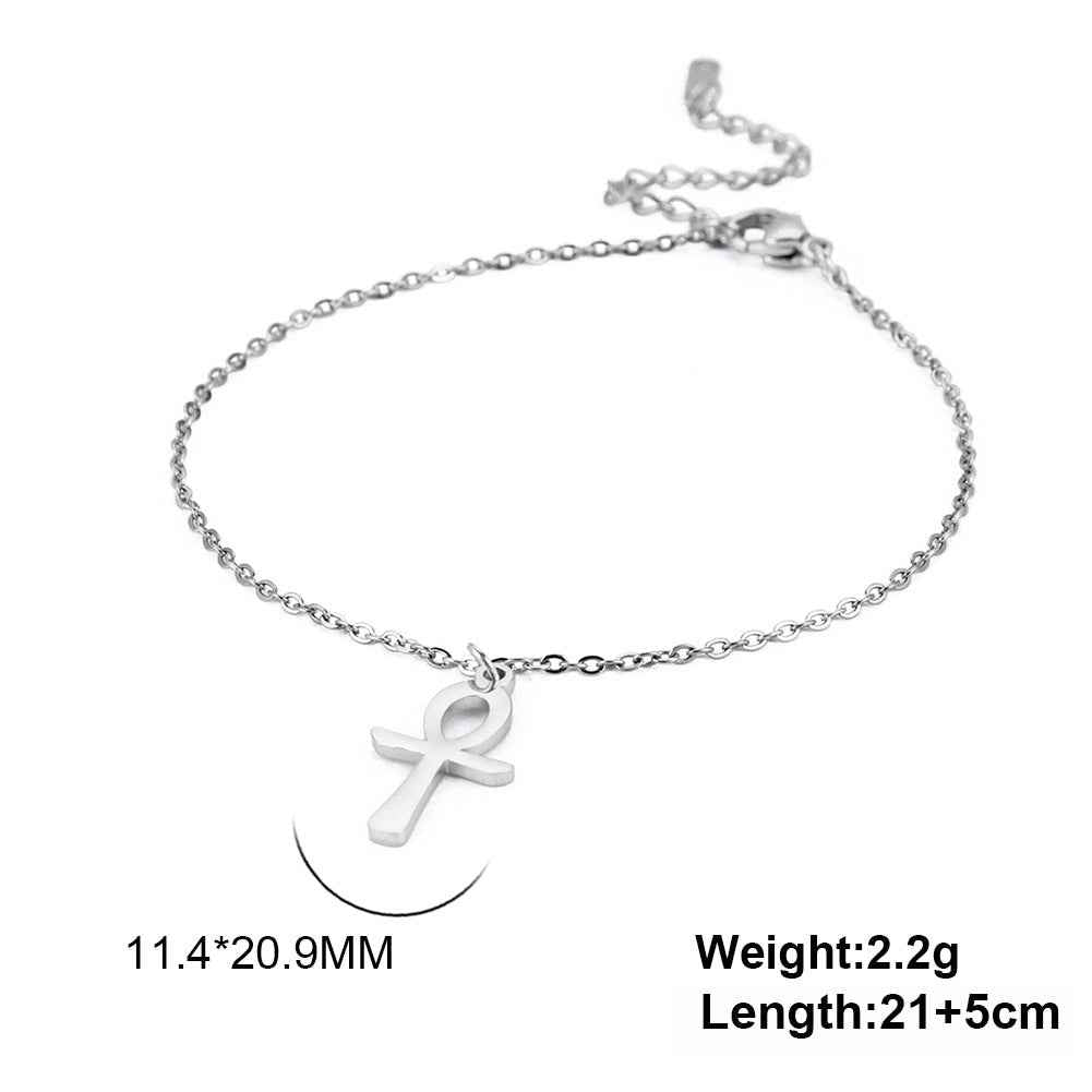 Cross Anklet Stainless Steel Egyptian Pendant - Beauty Accessories