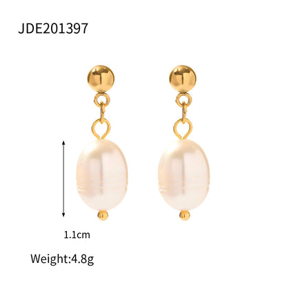 Stainless Steel Water Pearl Earrings