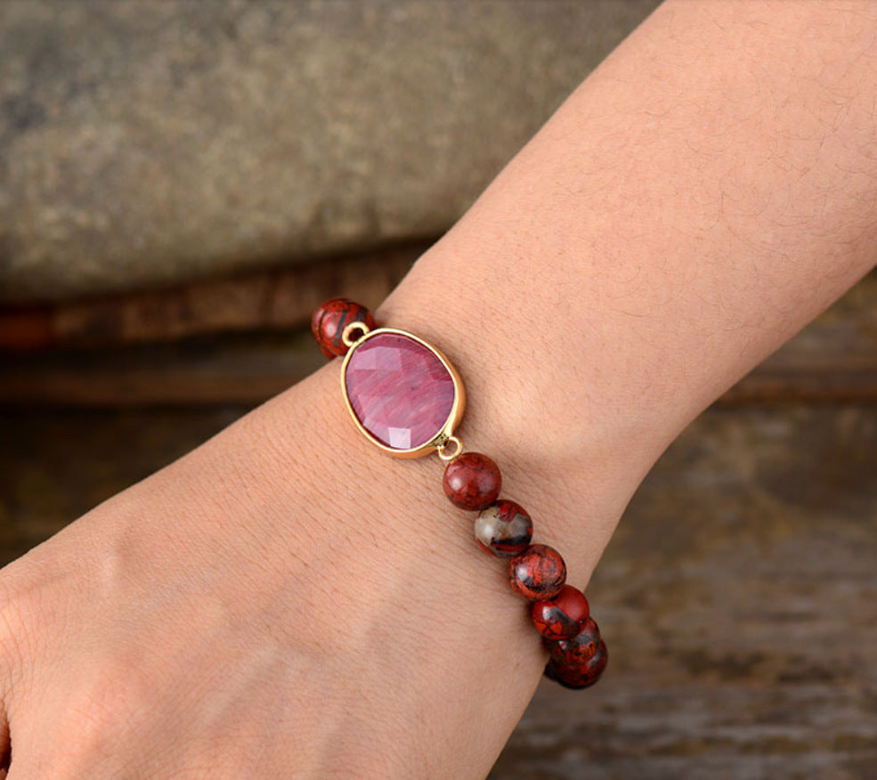Red Grain Faceted Stone Elastic Bracelet - Beauty Accessories