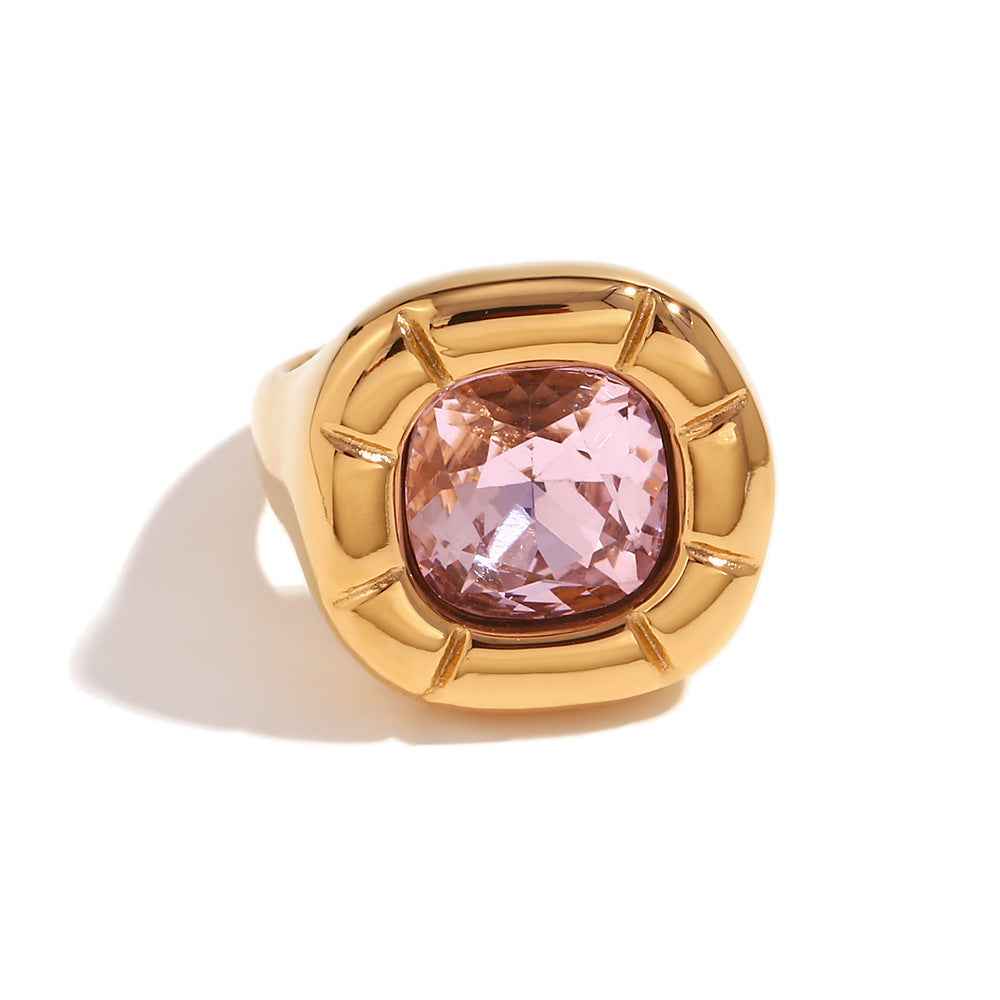 18K Gold Round Corner Square Flower Zircon Ear Studs - Beauty Accessories