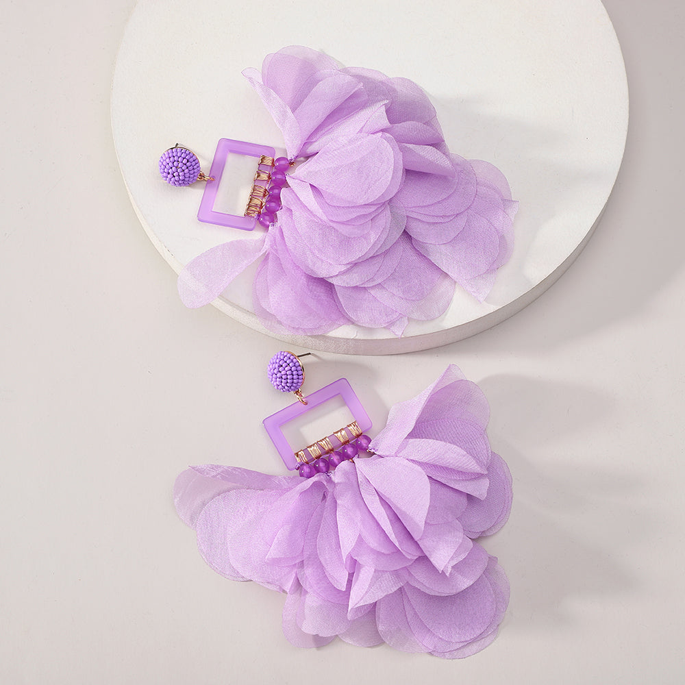 Handmade Chiffon Multi-Layer Tassel Earrings Bohemian Handmade - Beauty Accessories