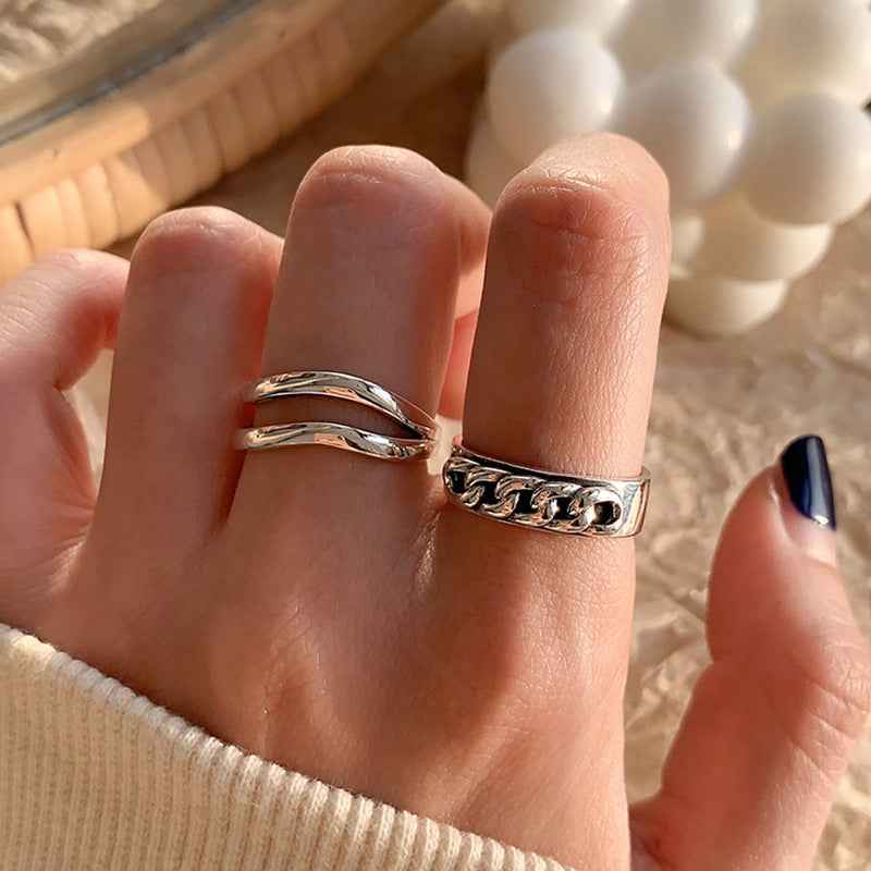 925 Sterling Silver Minimalist Rings For Women, Korean Style Niche Design, Non-Tarnish Vintage Heavy Duty Finger Rings Jewelry