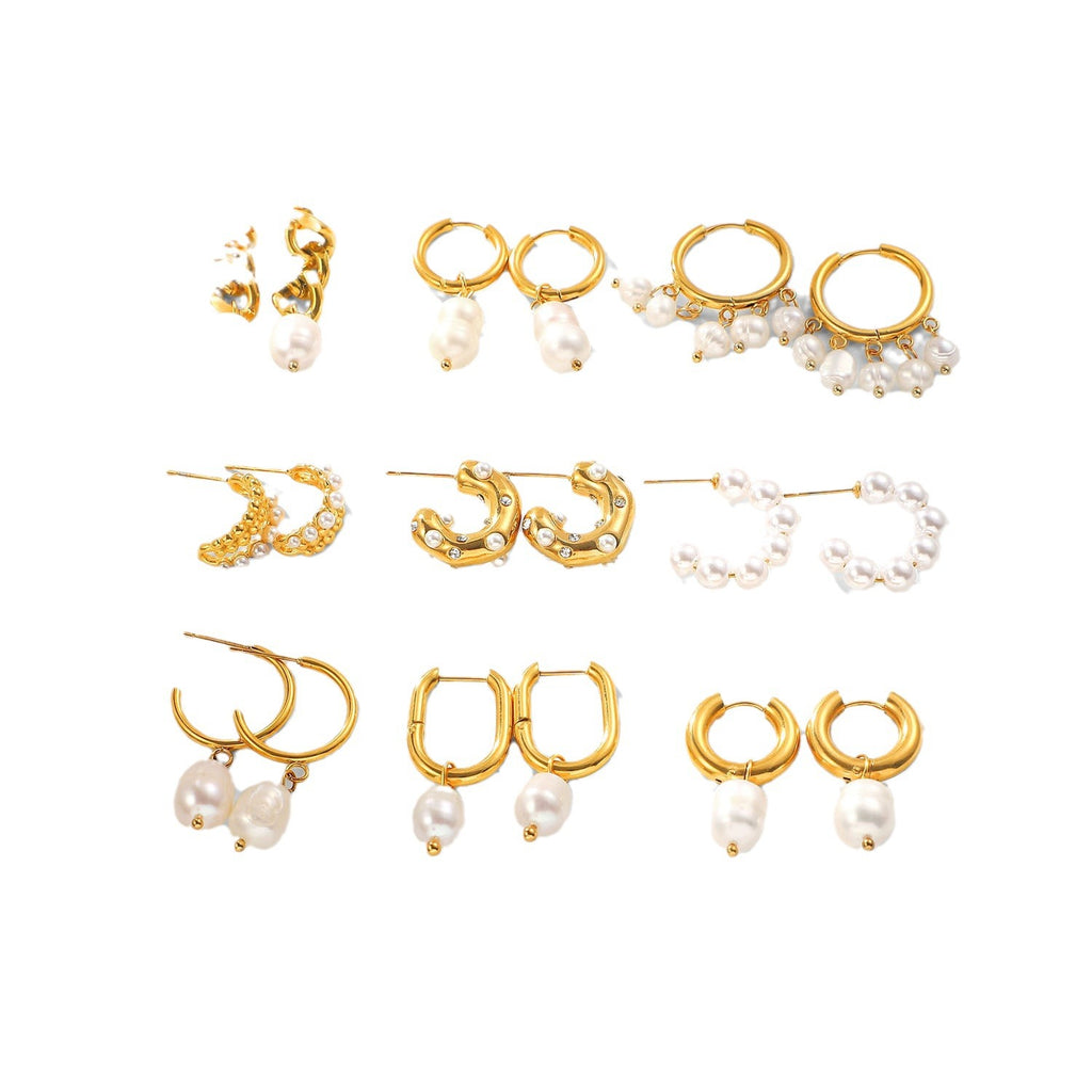 18K Gold Stainless Steel Earrings Fashion Personality Pearl