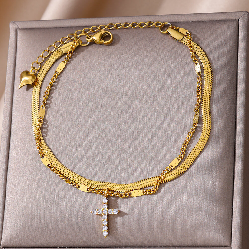 Fashion Double Layer Snake Bone Anklet Elegant Beach Stainless Steel - Beauty Accessories