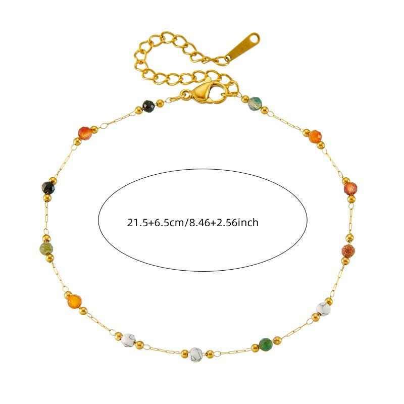 Colored Beaded Stone Stainless Steel Chain Anklet - Beauty Accessories
