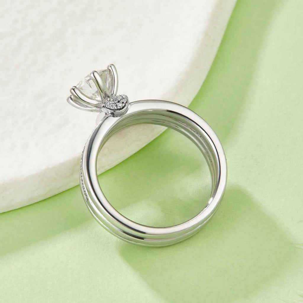 S925 Sterling Silver 1ct D Color VVS1 Moissanite Ring Set 6.5mm Stone Platinum Plated GRA Certified US Size 5-9 Gift Box