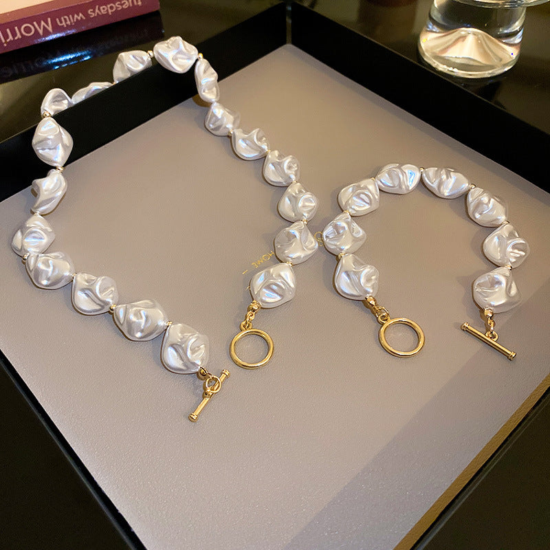 Irregular Pearl Necklace & Bracelet Set Baroque Style Pearl