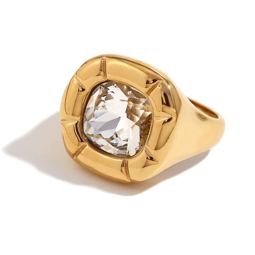 18K Gold Round Corner Square Flower Zircon Ear Studs - Beauty Accessories