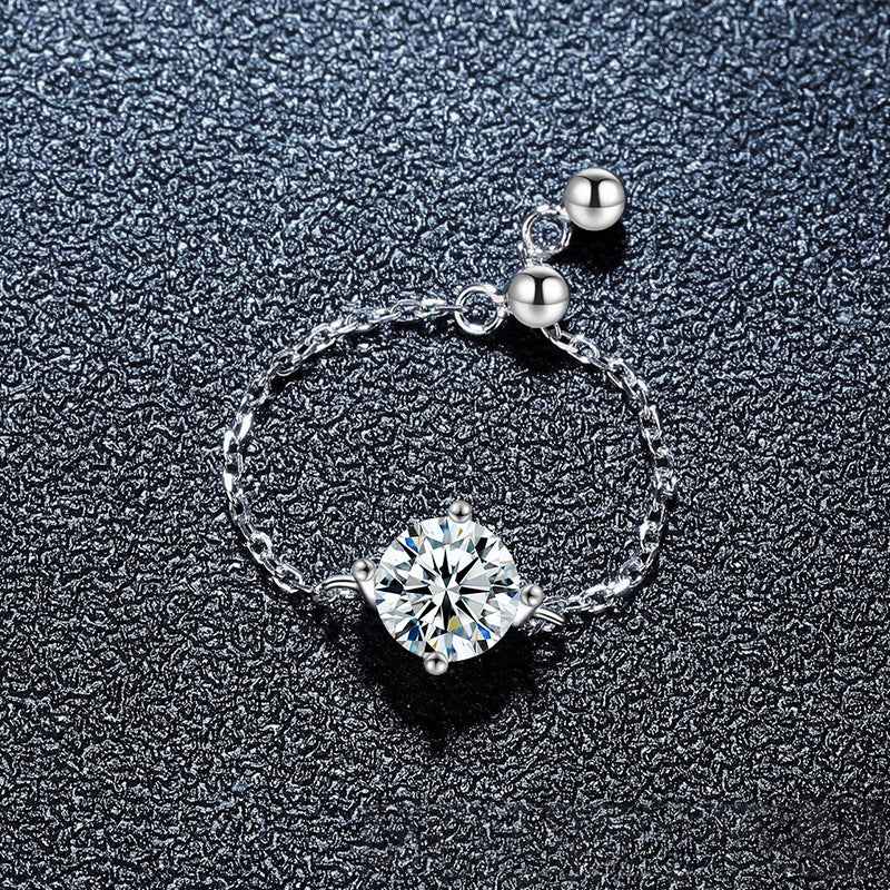 S925 Sterling Silver Mermaid Moissanite Ring For Women, Unique Design, Light Luxury Adjustable Chain Ring, Trending Fashion Jewelry