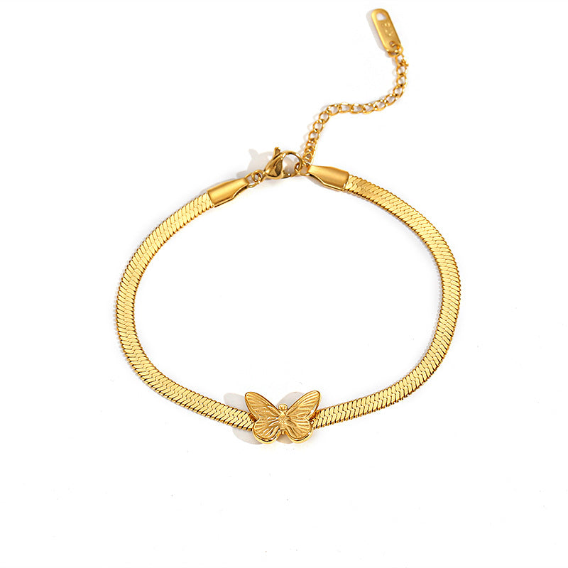 Butterfly Bracelet Women's 18K Gold Snake Bone Chain Jewelry - Beauty Accessories