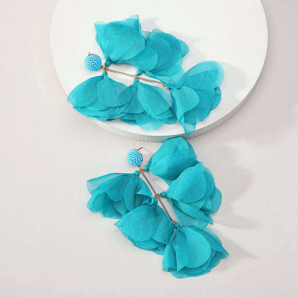 Bohemian Long Fabric Chiffon Petal Tassel Earrings - Beauty Accessories