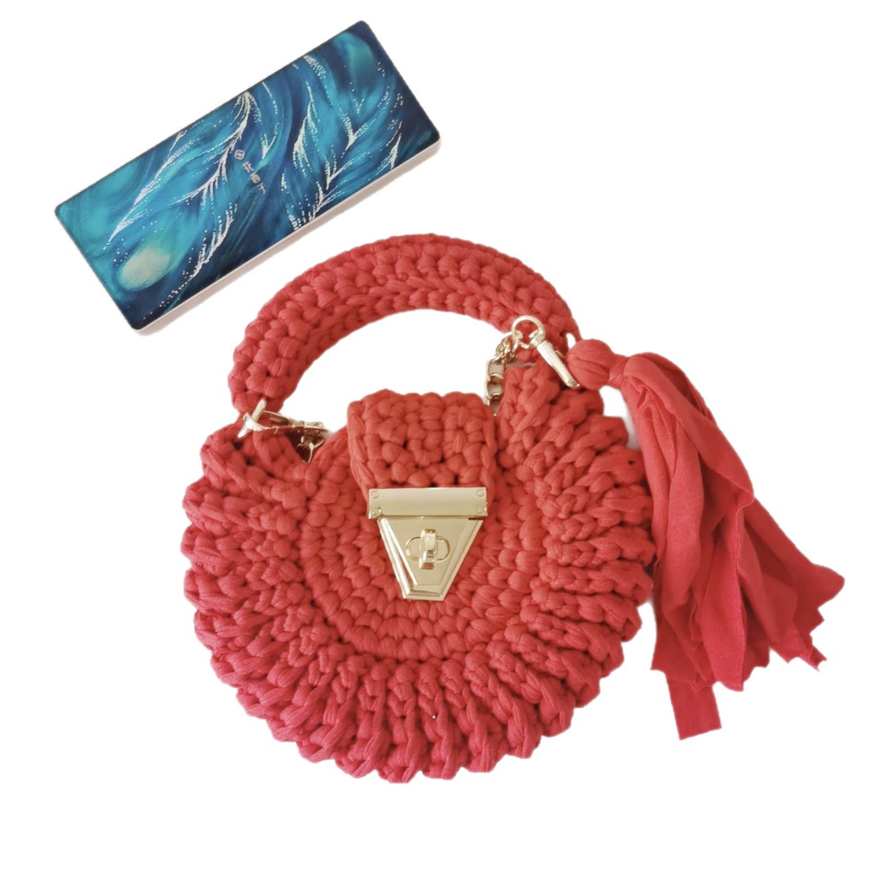 Bohemian Womens Solid-Colored Fabric-Strap Crochet Bag - Beauty Accessories
