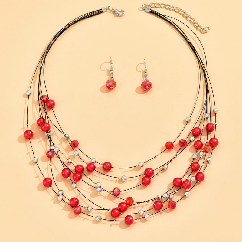 Bohemian Multi-layer Crystal Shell Earrings And Necklace Set - Beauty Accessories