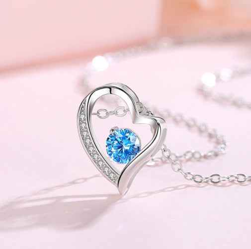 S925 Silver Heart Necklace Female Simple