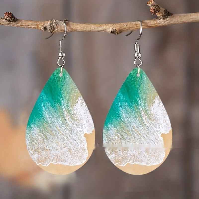 Pattern Small Water Drop Cross Mirror Popular Wooden Earrings