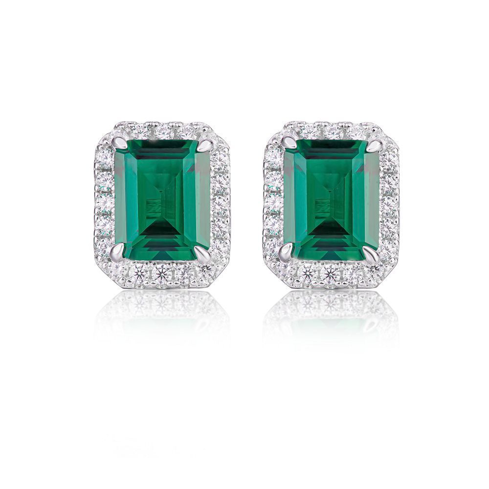 3-carat Emerald Stud Earrings For Women High-carbon Diamonds