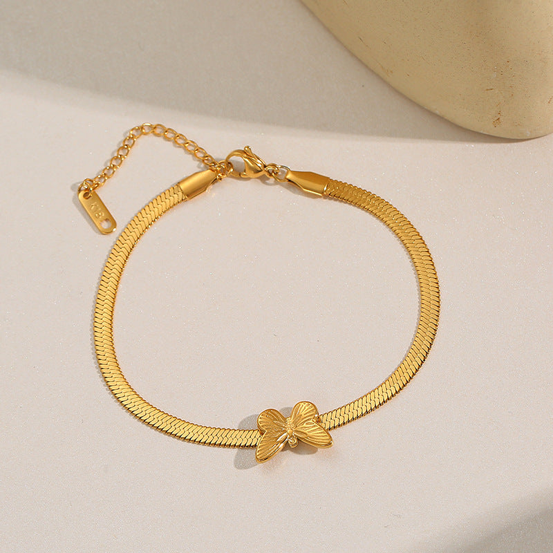 Butterfly Bracelet Women's 18K Gold Snake Bone Chain Jewelry - Beauty Accessories