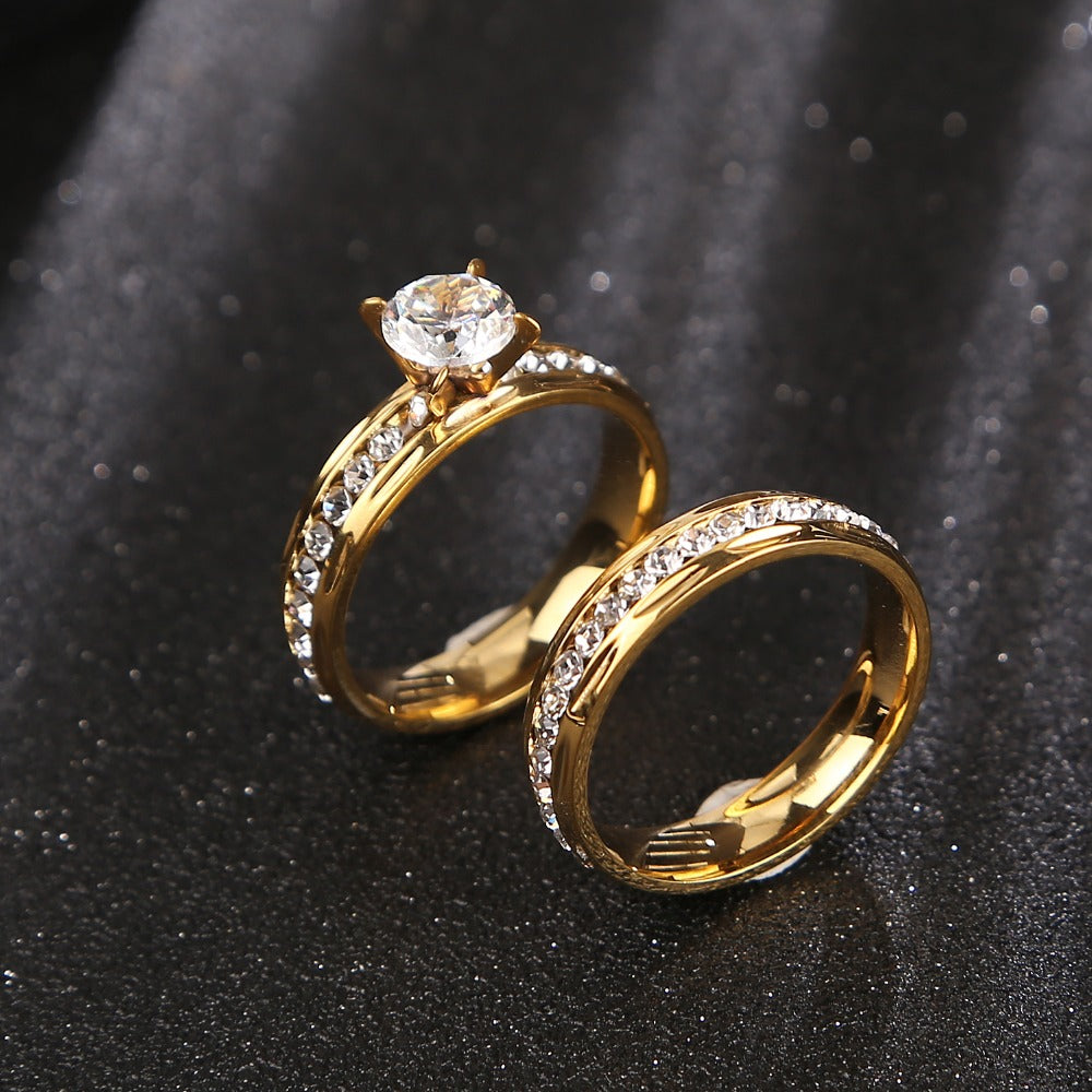 Gold Wedding Rings Stainless Steel Engagement Ring - Beauty Accessories