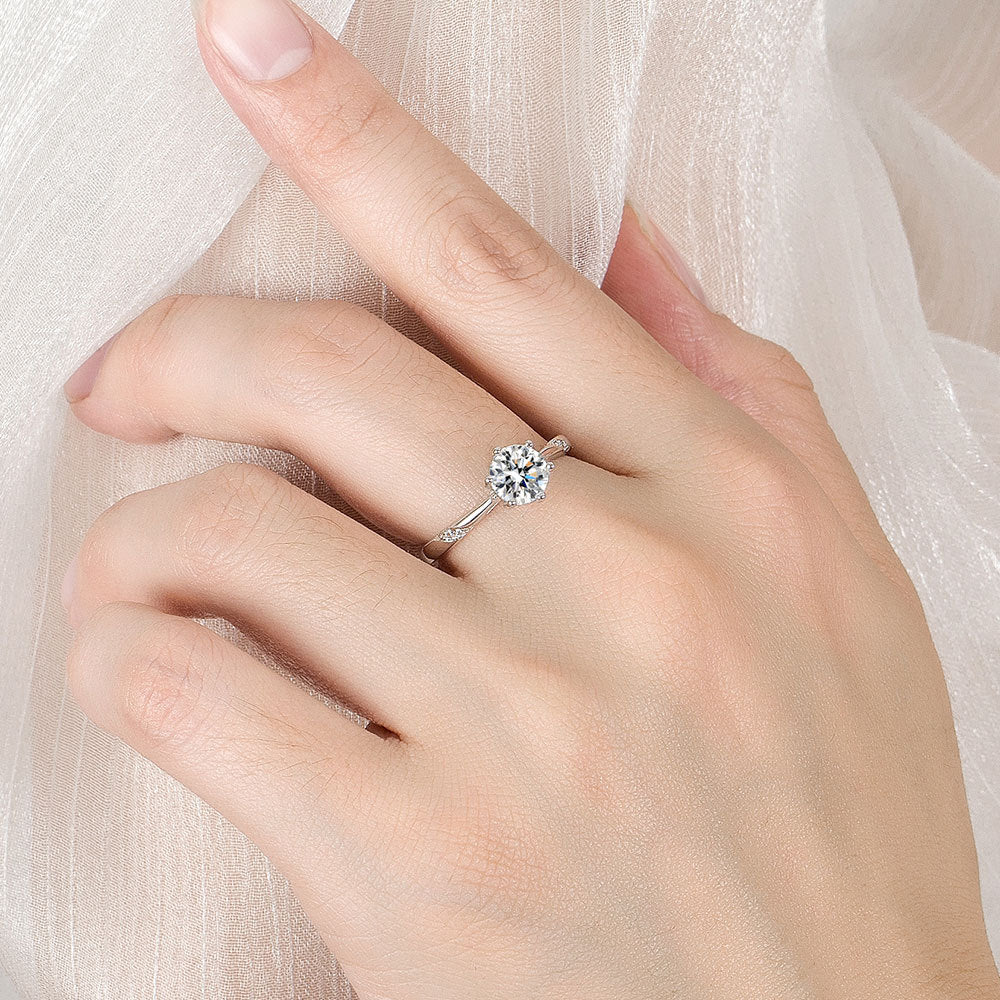 S925 Sterling Silver Diamond-studded Ring 1 Karat - Beauty Accessories