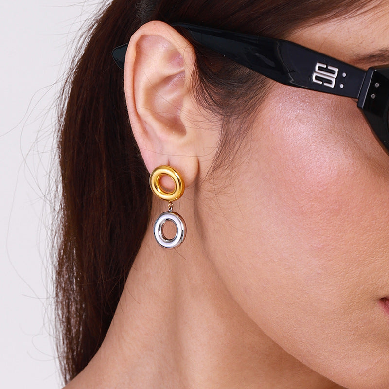 Stainless Steel Circle Niche Earrings - Beauty Accessories