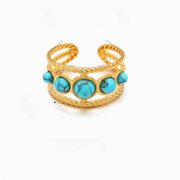 Womens Stainless Steel Turquoise Ring