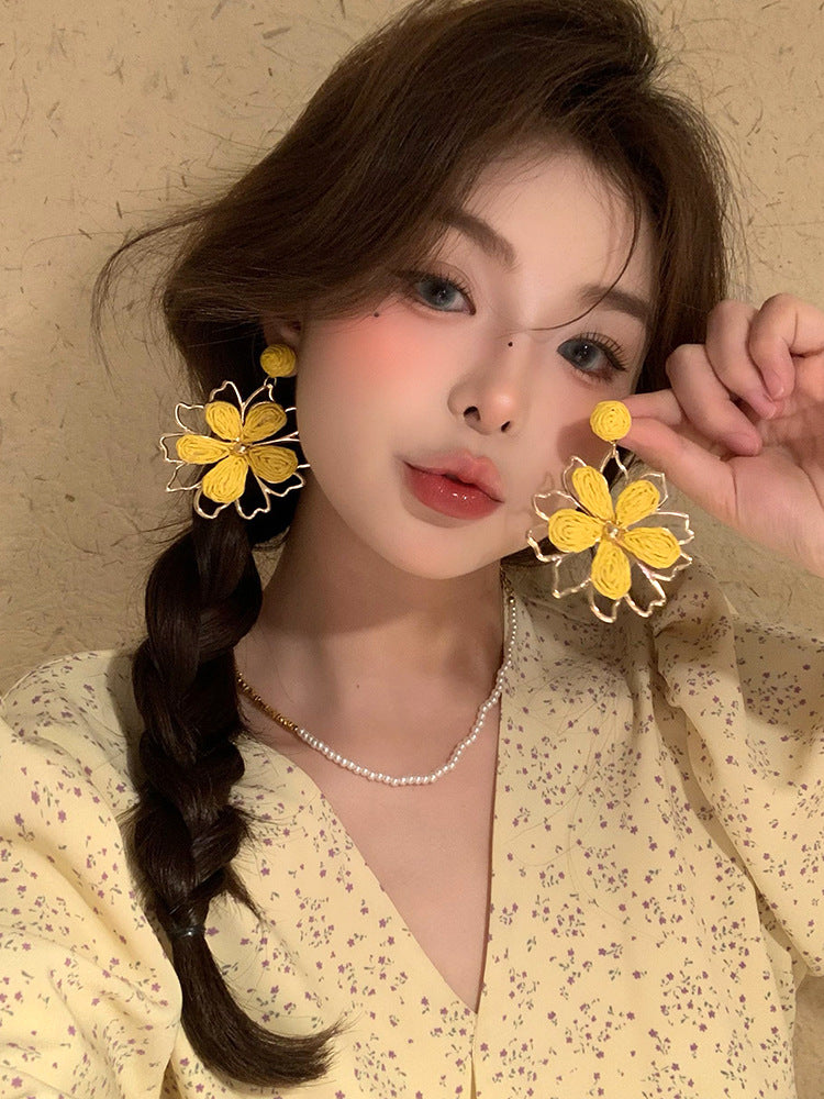 Boho Raffia Flower Earrings - Beauty Accessories