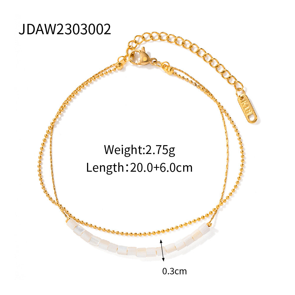 18K Gold Stainless Steel Double-layer Cylindrical Shell Beaded Anklet - Beauty Accessories