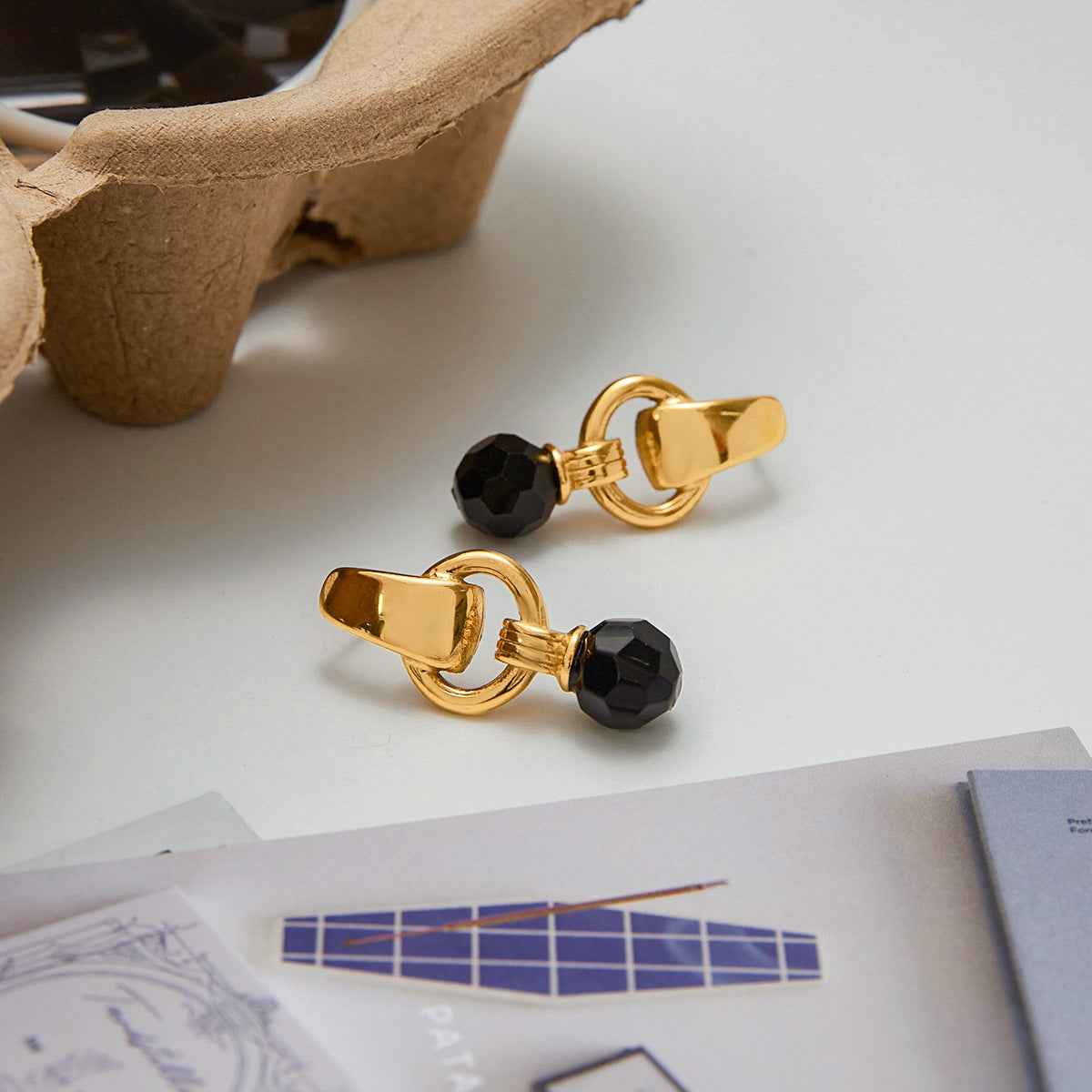 Stainless Steel Black Crystal Earrings